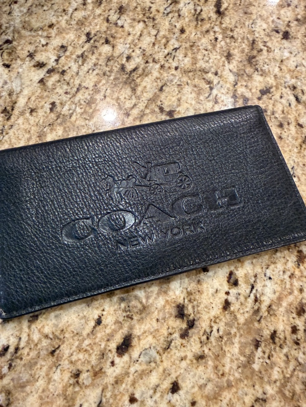 Coach Black Leather Checkbook Cover with Embossed Logo